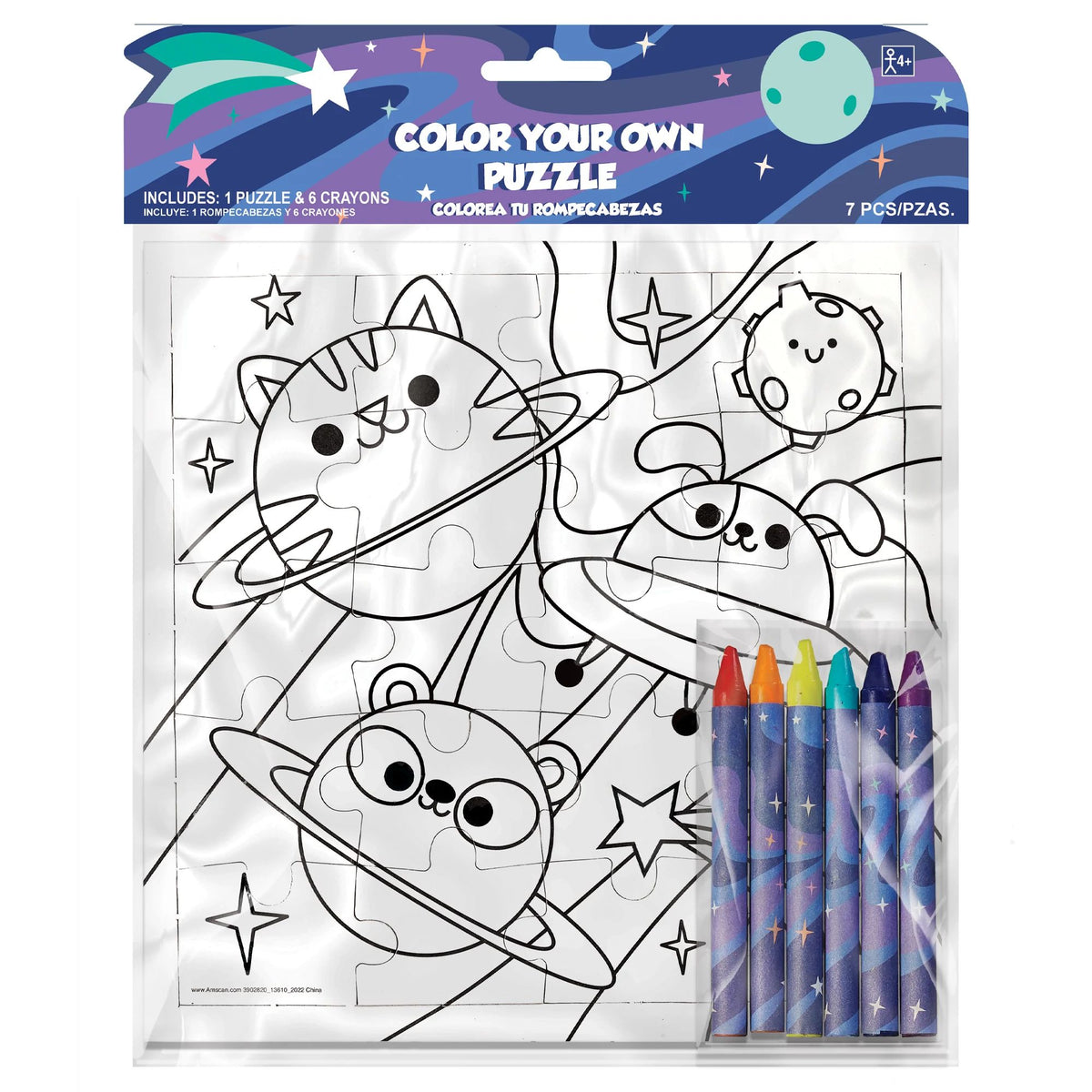 Space Adventure Color Your Own Puzzle Set with Crayons - Pack of 10