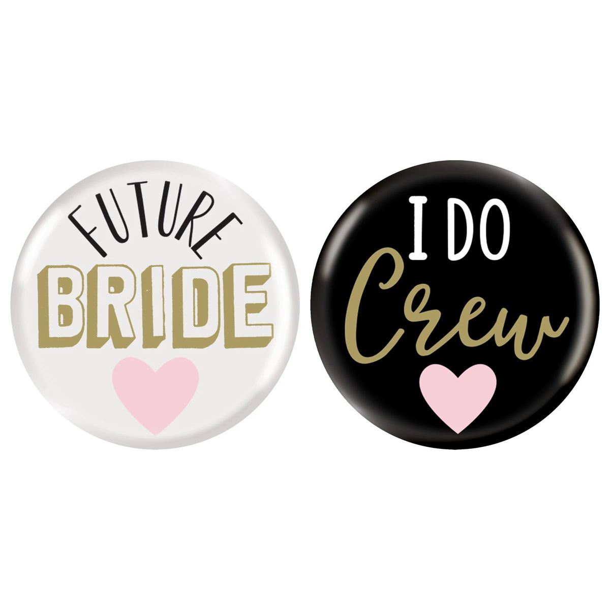 I Do Crew & Future Bride Button Pins, Black/White, 8-ct - Pack of 6