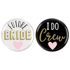I Do Crew & Future Bride Button Pins, Black/White, 8-ct - Pack of 6