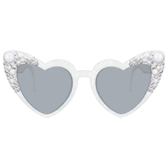 Heart-Shaped Bejeweled Pearl Sunglasses, White, One Size - Case of 48