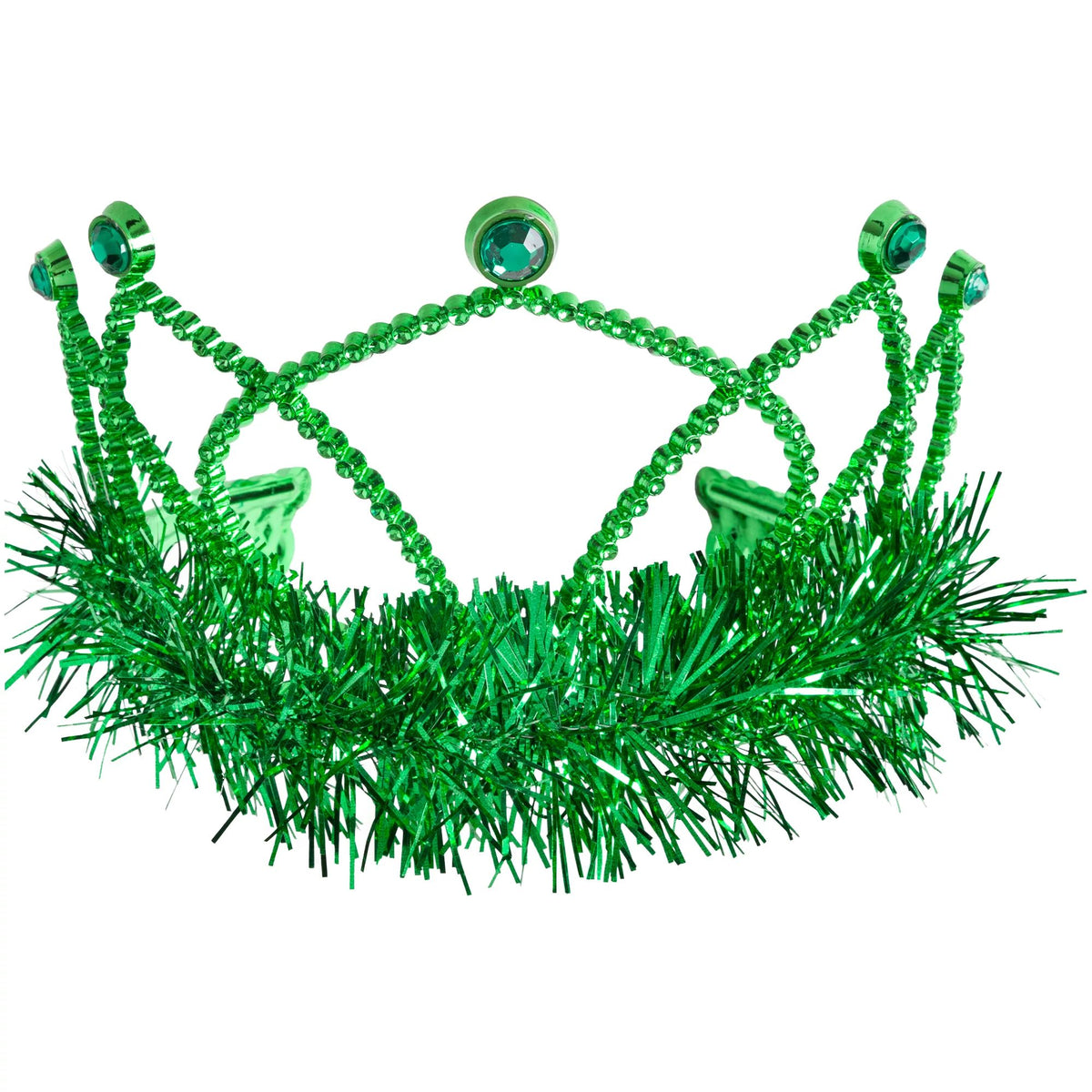 Festive Green Tinsel Trim Crown Tiara, One Size - Case of 54