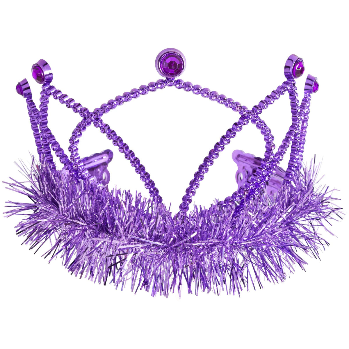 Tinsel Trim Crown Tiara, Sparkling Purple, One Size - Pack of 9