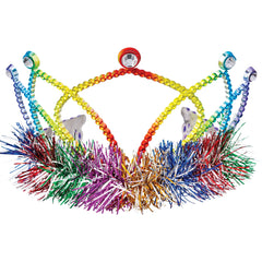 Rainbow Tinsel Trim Crown Tiara, One Size - Case of 54
