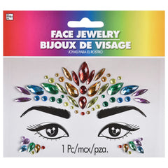 Self-Adhesive Face Jewel Stickers, Rainbow, One Size, Wearable Costume Accessory - Pack of 8