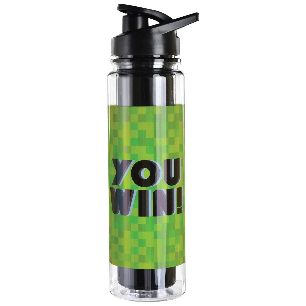 Level Up "You Win" Reusable Plastic Water Bottle, 6-inch, Black/Green - Pack of 6