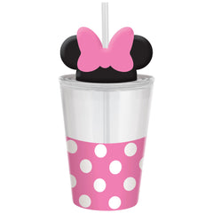Disney Minnie Mouse Plastic Mason Cup, Straw, Pink/Black, 18-oz - Case of 24