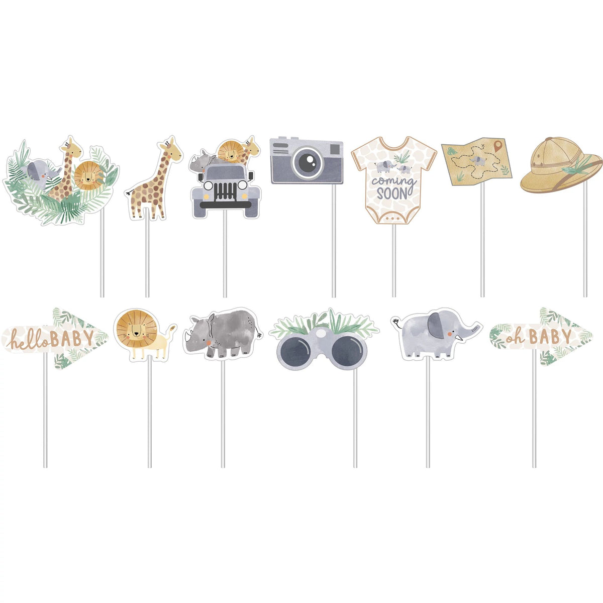 Jungle Baby Photo Booth Props, Orange/Teal/Grey, 14-inch, 13-pk - Pack of 12