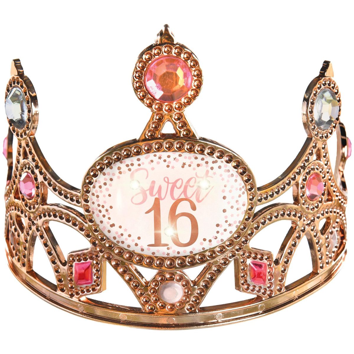 Sweet Sixteen Light-Up Bejeweled Tiara, Rose Gold, One Size - Pack of 6