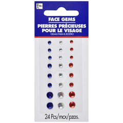 Red, White, and Blue Face Gems - 24 Piece Set - Pack of 12