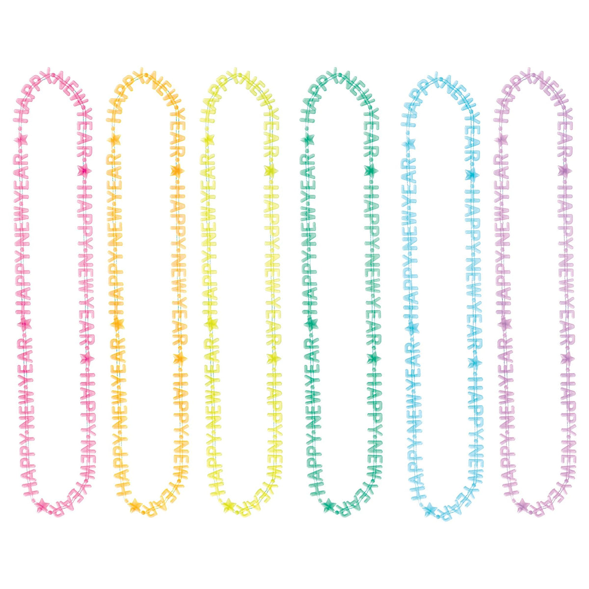 Happy New Year Glow Necklaces, Multi-Colored, 18-inch, 6-pk - Case of 72