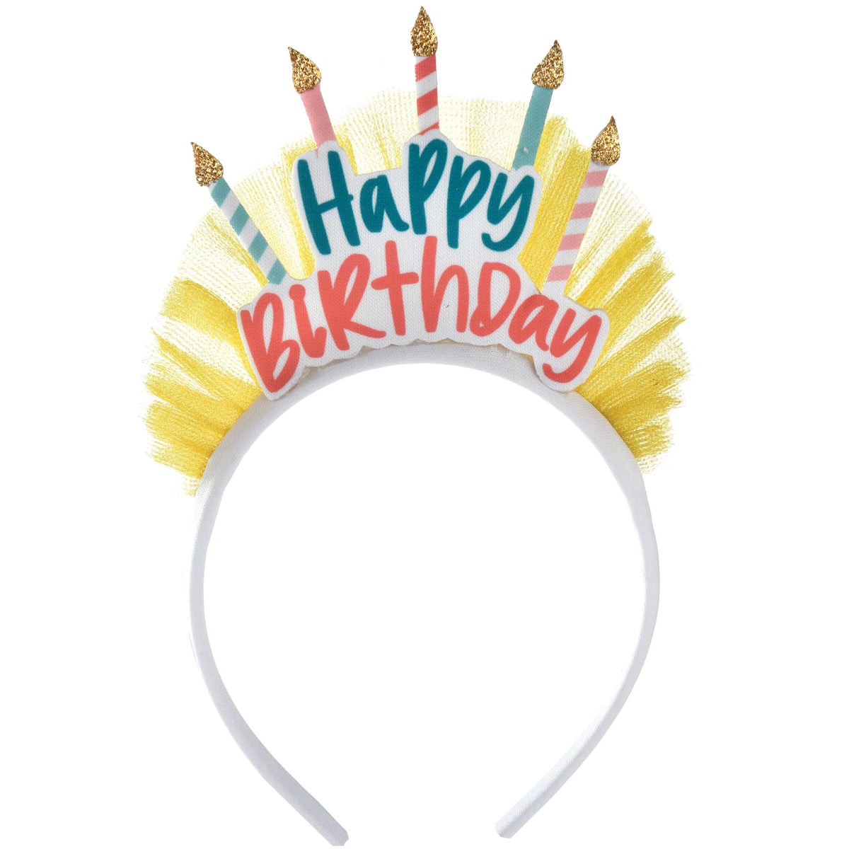 Happy Birthday Candle Headband, Gold/White - Case of 36