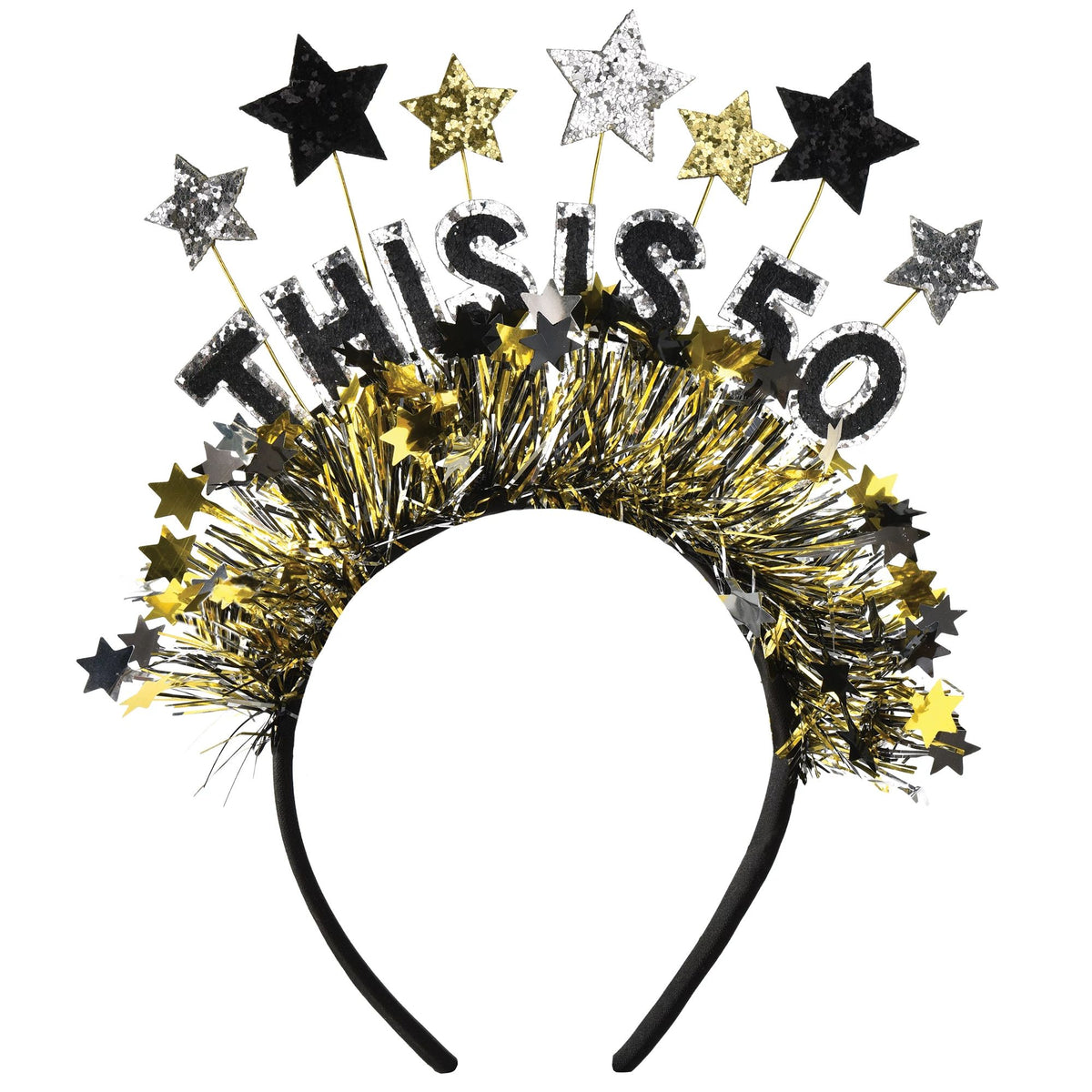Black & Gold Fringe This is 50 Headband, for Birthday/Party - Case of 48