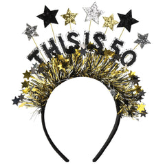 Black & Gold Fringe This is 50 Headband, for Birthday/Party - Case of 48