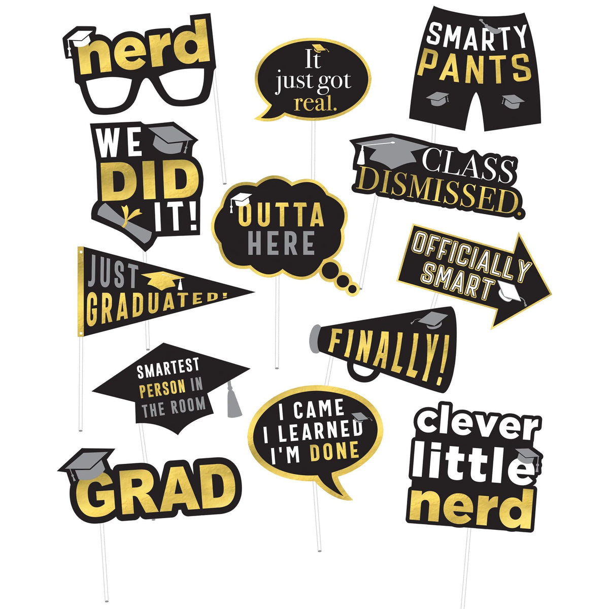 Graduation Party Photo Booth Props Kit - Pack of 3