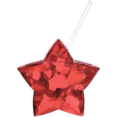 Red Patriotic Star Plastic Cup with Straw - Pack of 6