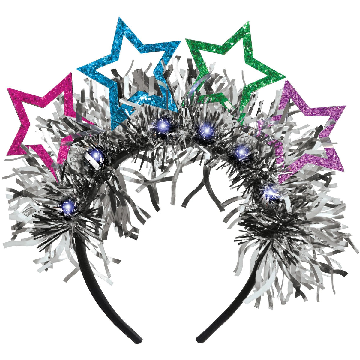 Starlight Light-Up Star Tinsel Headband, Multi-Color, One Size - Case of 48