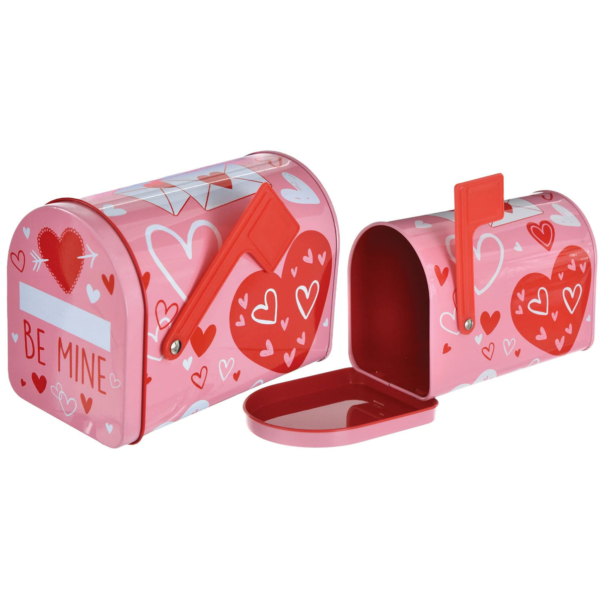 Valentine's Day Mini Tin Mailbox, Pink Hearts, Pink/Red/White - Pack of 3