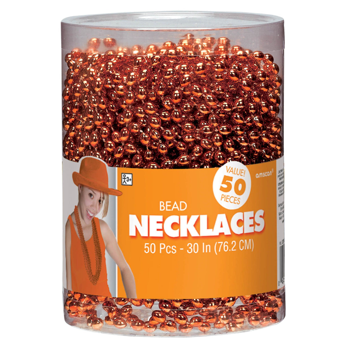 Orange Beaded Necklace, 30-inch, 50-pack - Case of 16