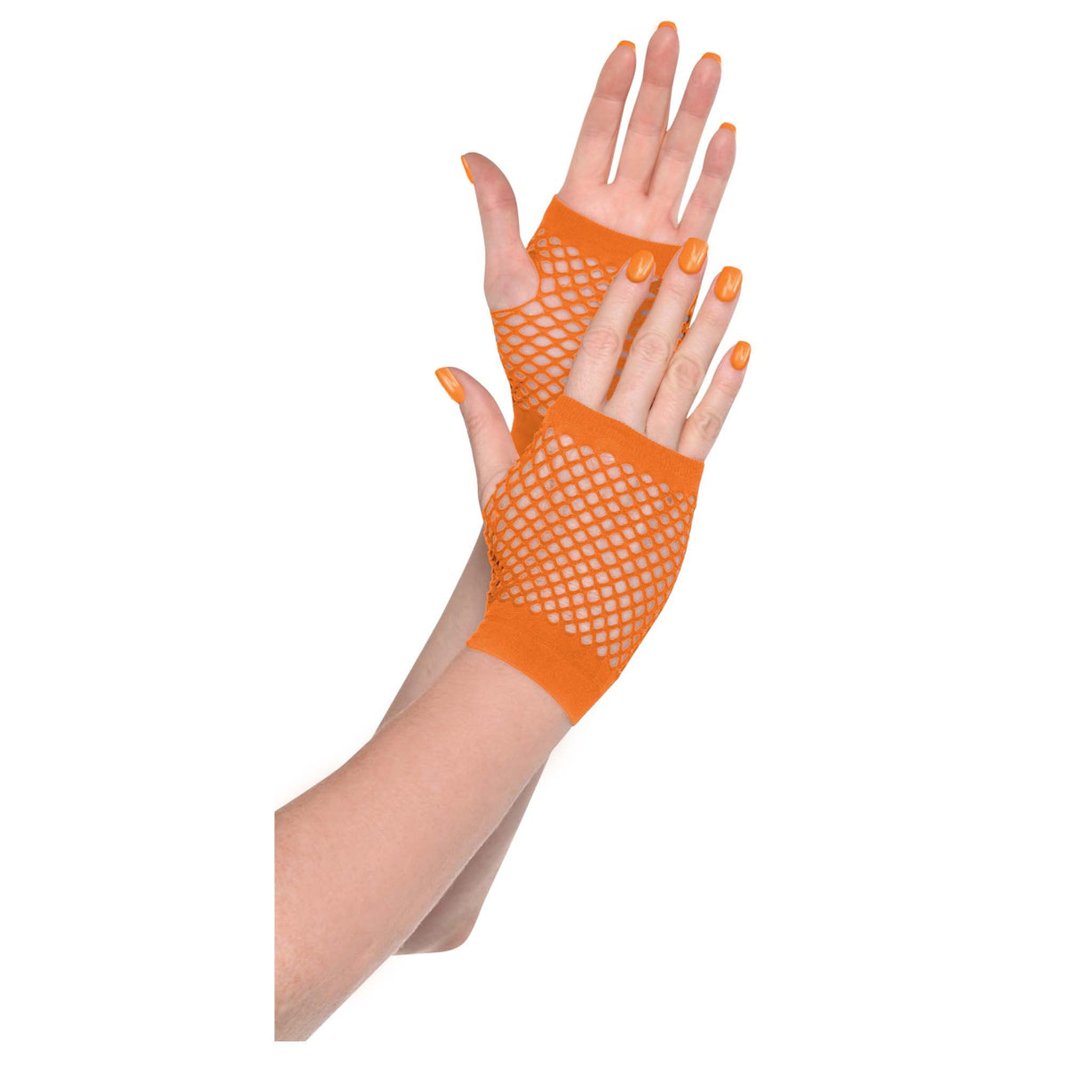 Vibrant Orange Fishnet Fingerless Gloves, 2-pcs - Pack of 2