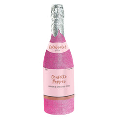 Team Bride Champagne Bottle Confetti Popper, Pink/Silver - Case of 24