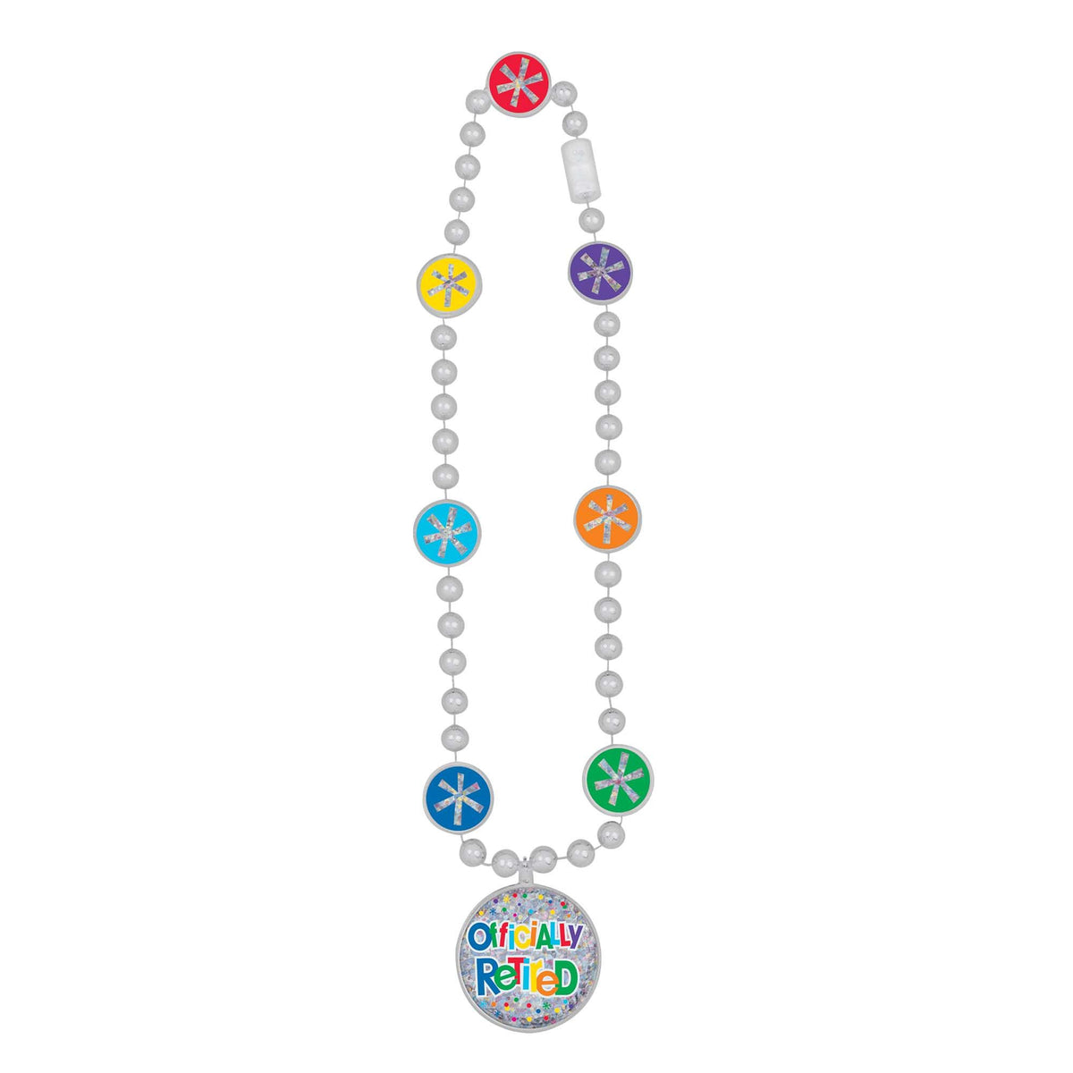 Happy Retirement "Officially Retired" Beaded Necklace, Multi-Colored, 30-inch - Pack of 6
