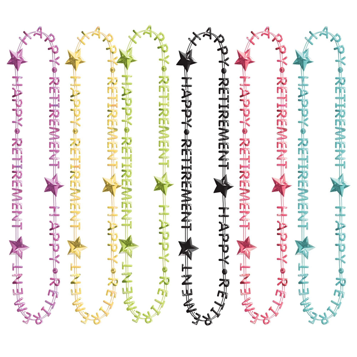 Happy Retirement Word Beaded Necklaces, Multi-Colored, 32 inch, 6-pk - Pack of 6