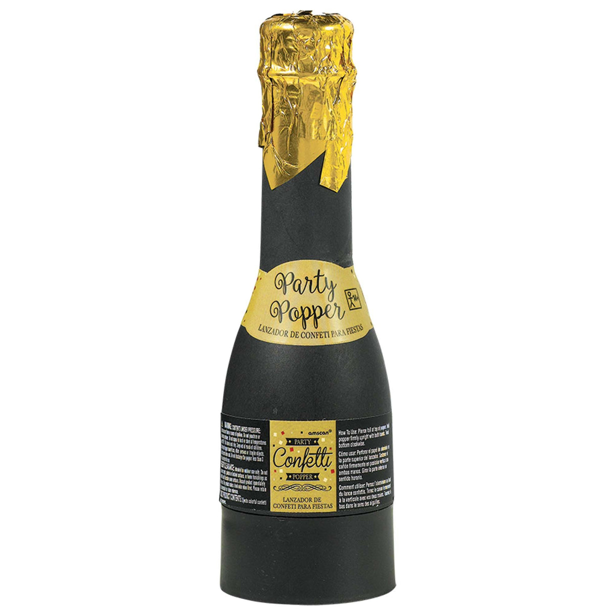Champagne Bottle Confetti Cannon Popper, Black/Gold - Case of 80