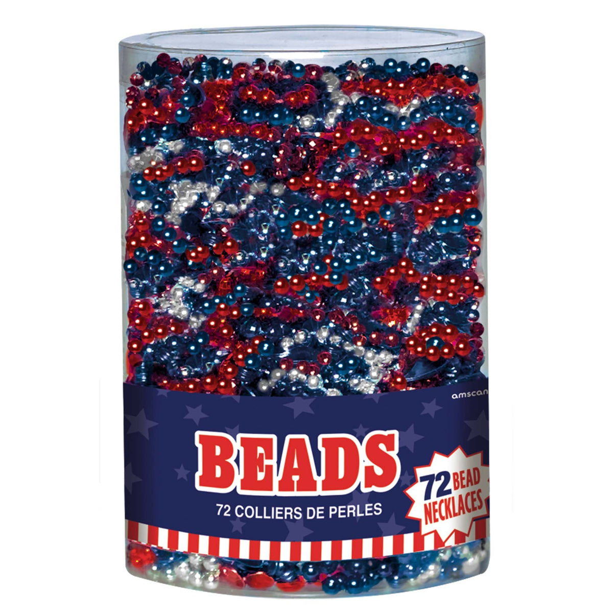 Bead Necklaces, Red/White/Blue, 50-pk - Case of 16