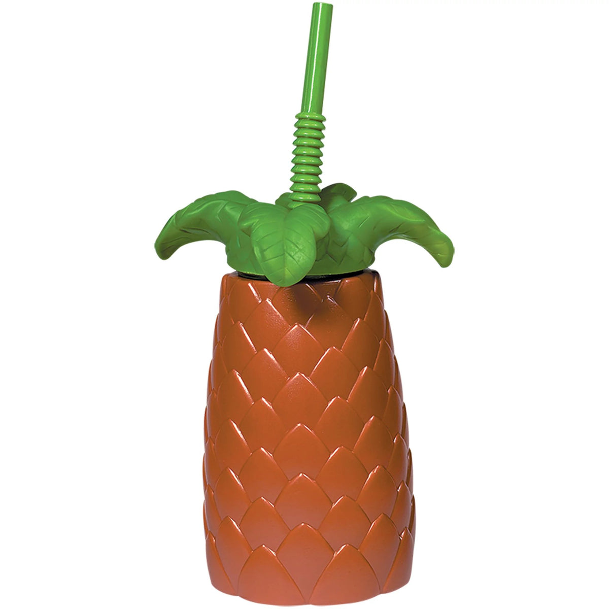 Palm Tree Plastic Cup with Straw - Case of 12