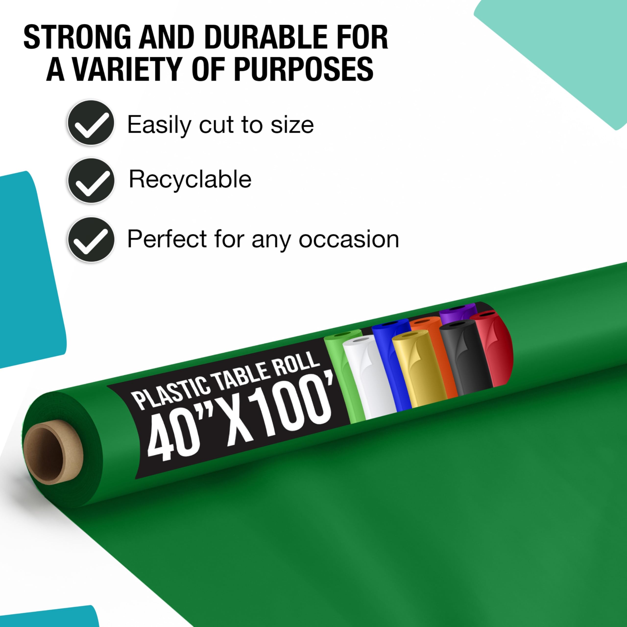 40 In. x 100 Ft. Premium Emerald Green Plastic Table Roll | 6 Pack