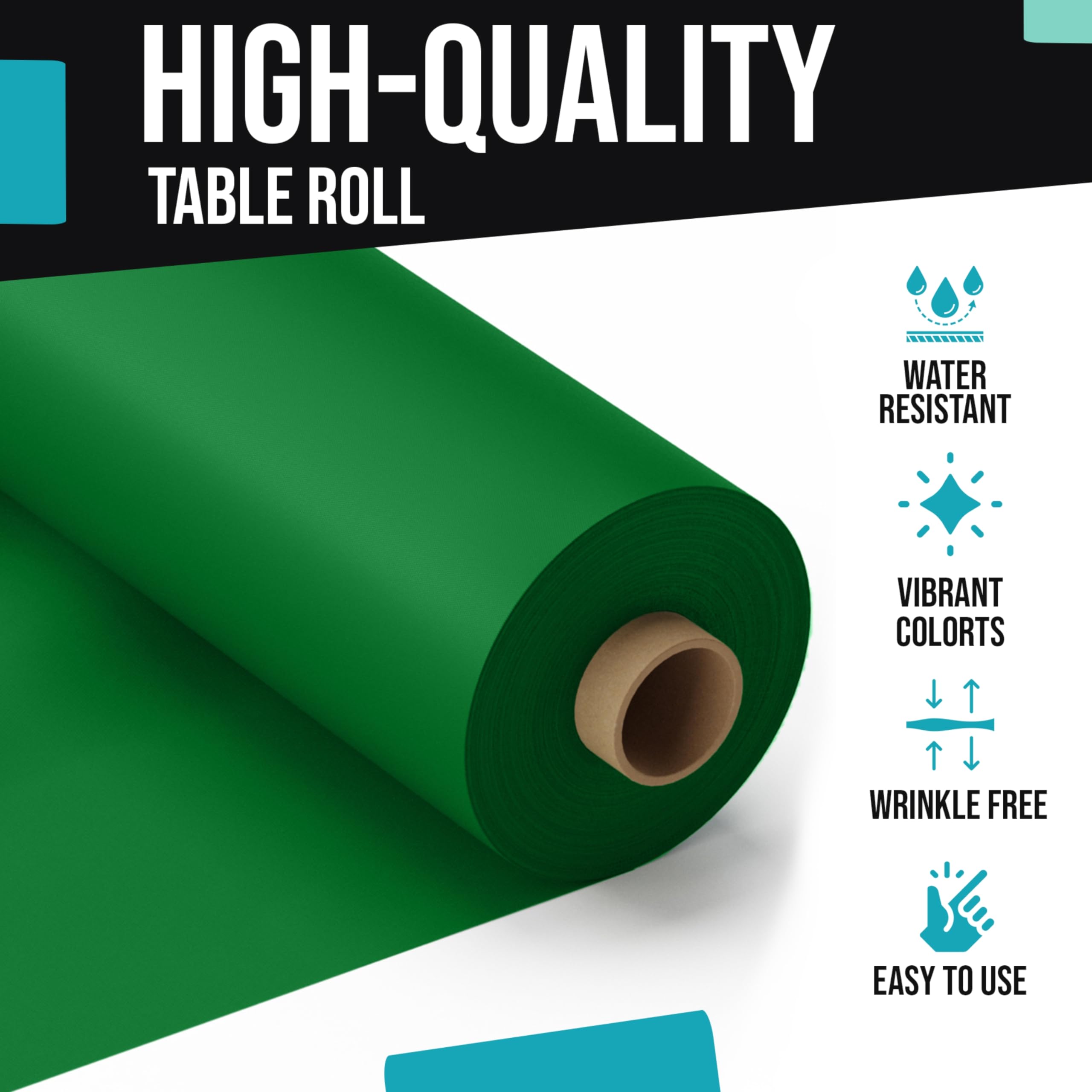 40 In. x 100 Ft. Premium Emerald Green Plastic Table Roll | 6 Pack