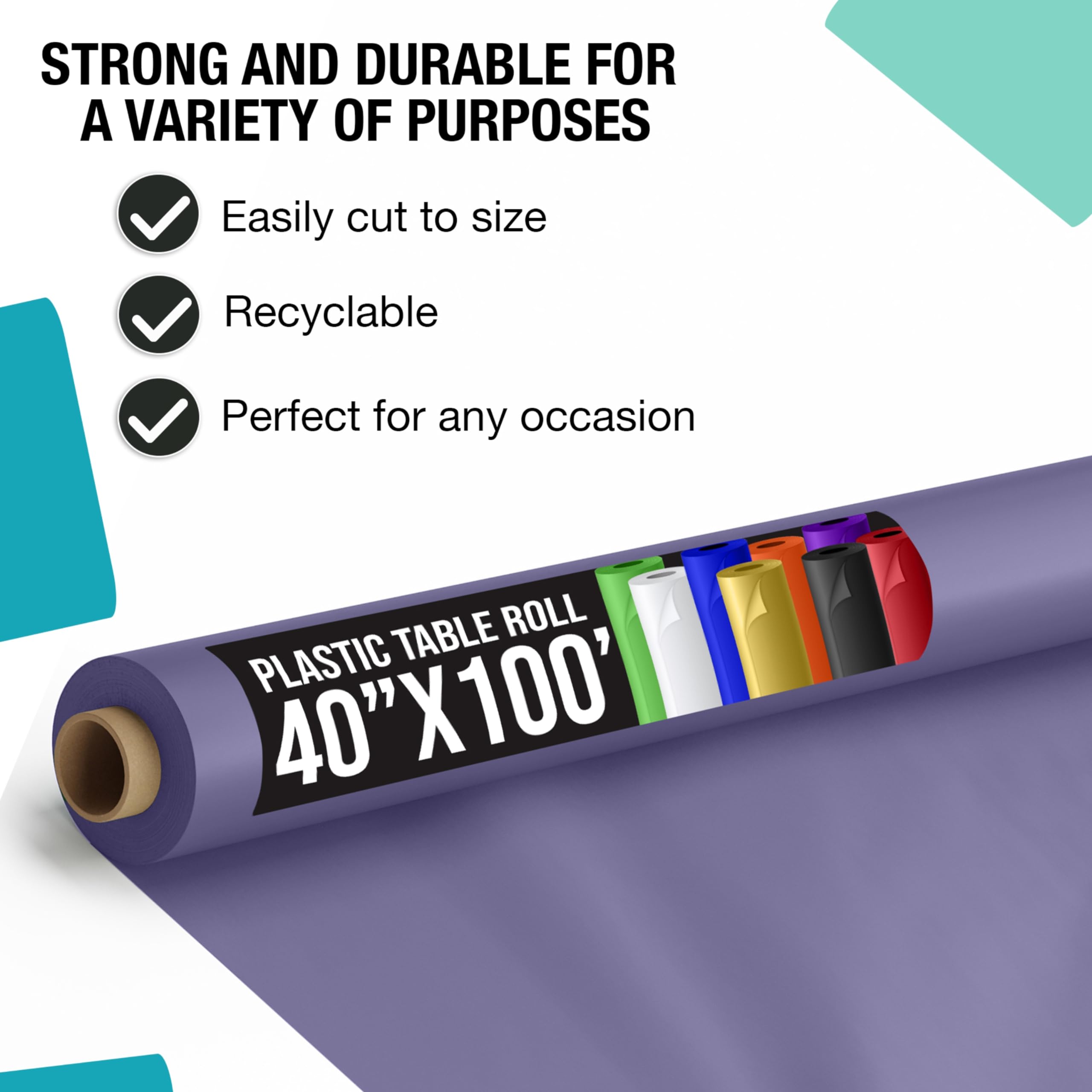 40 In. x 100 Ft. Premium Lavender Plastic Table Roll | 6 Pack