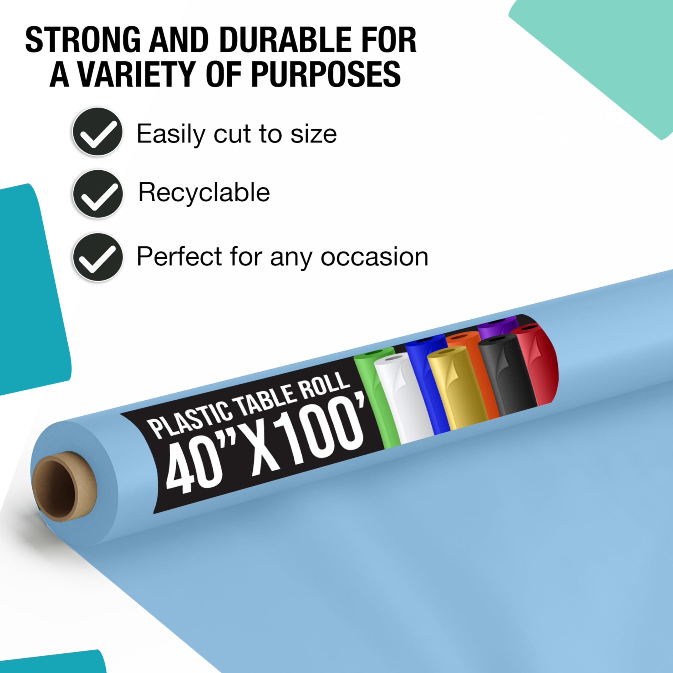 40 In. x 100 Ft. Premium Light Blue Plastic Table Roll | 6 Pack