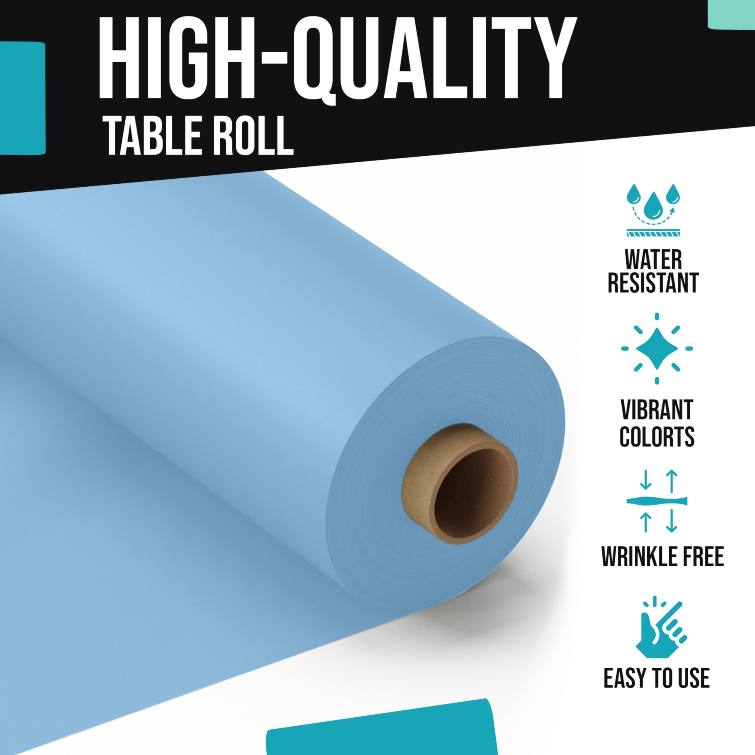 40 In. x 100 Ft. Premium Light Blue Plastic Table Roll | 6 Pack