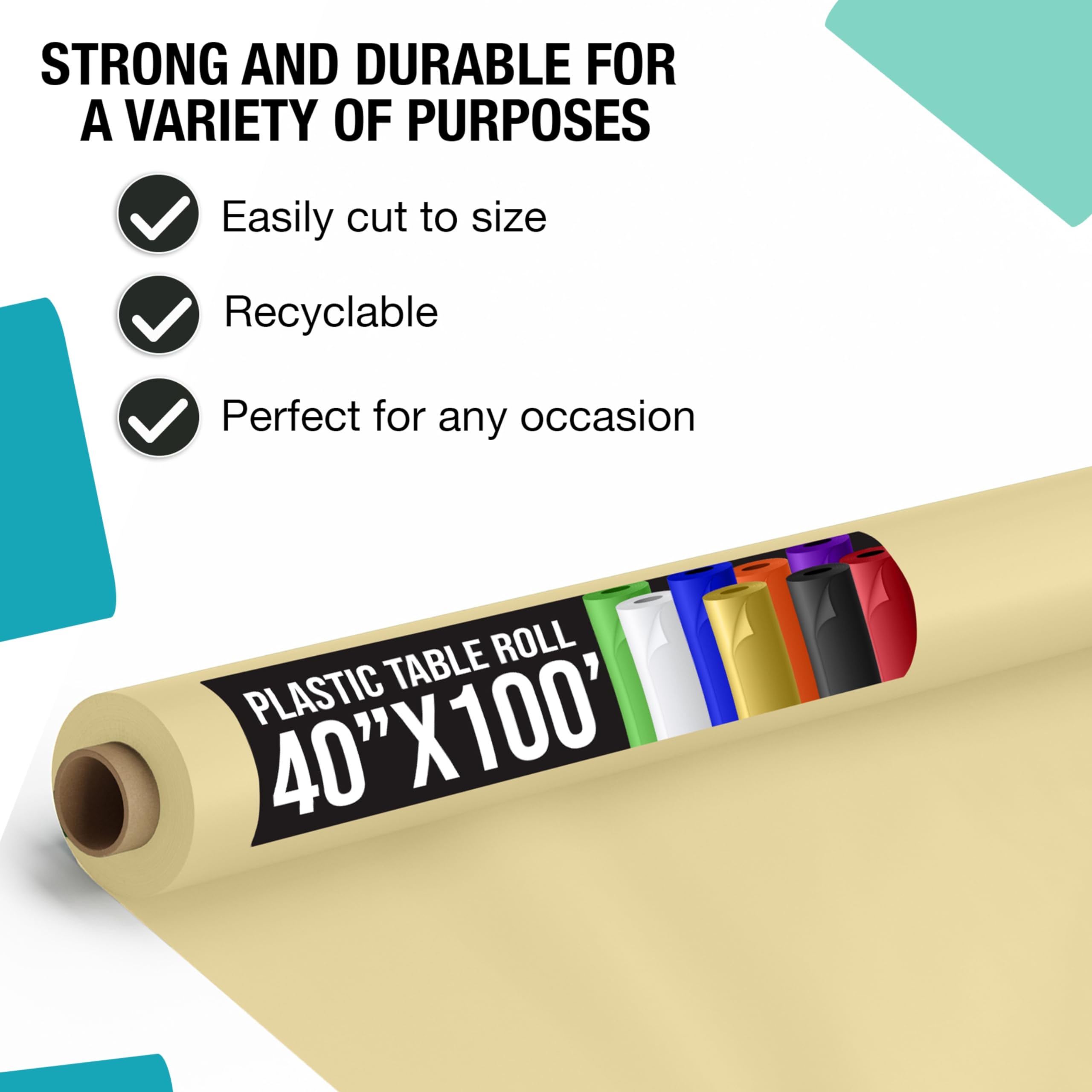 40 In. x 100 Ft. Premium Light Yellow Plastic Table Roll | 6 Pack