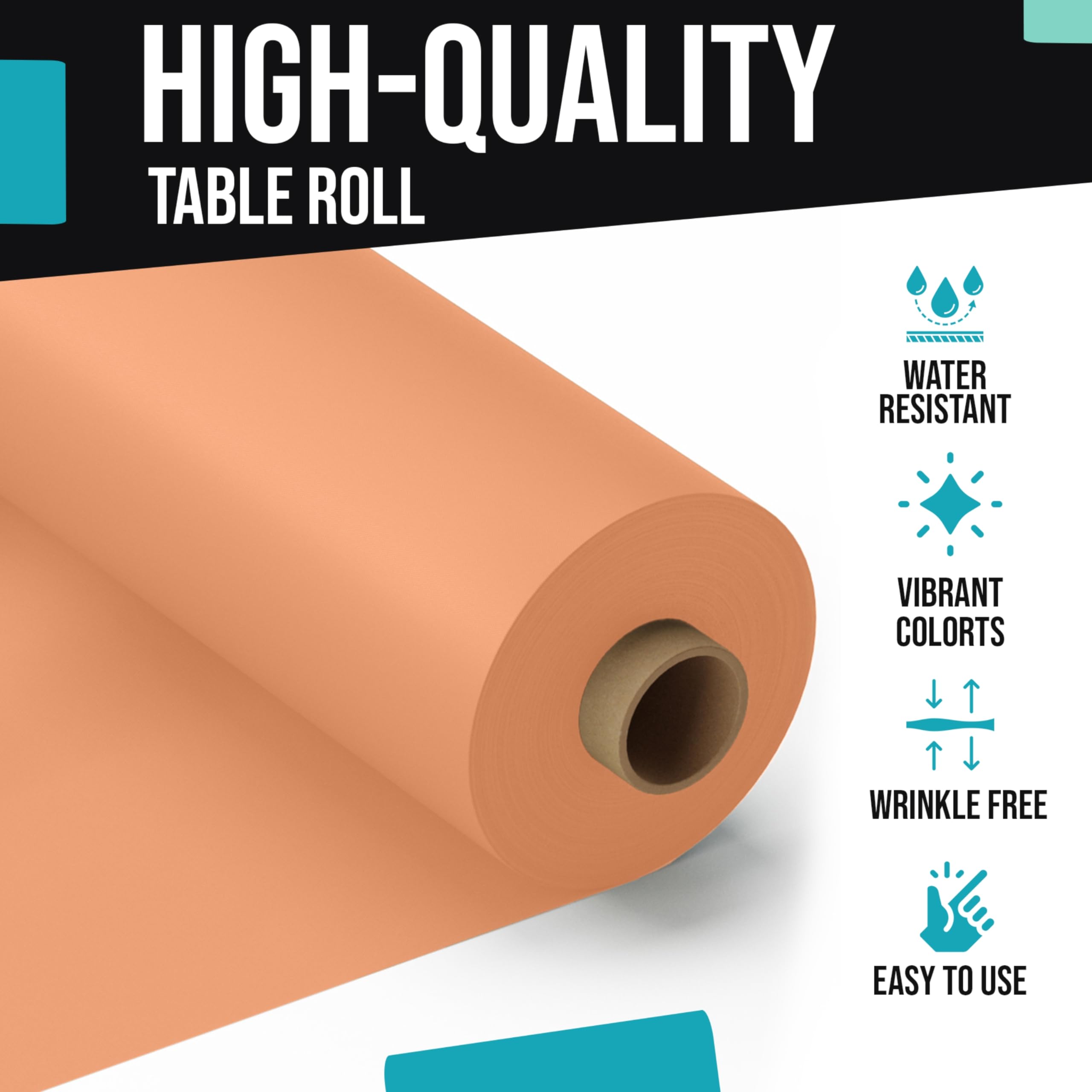 40 In. x 100 Ft. Premium Peach Plastic Table Roll | 6 Pack