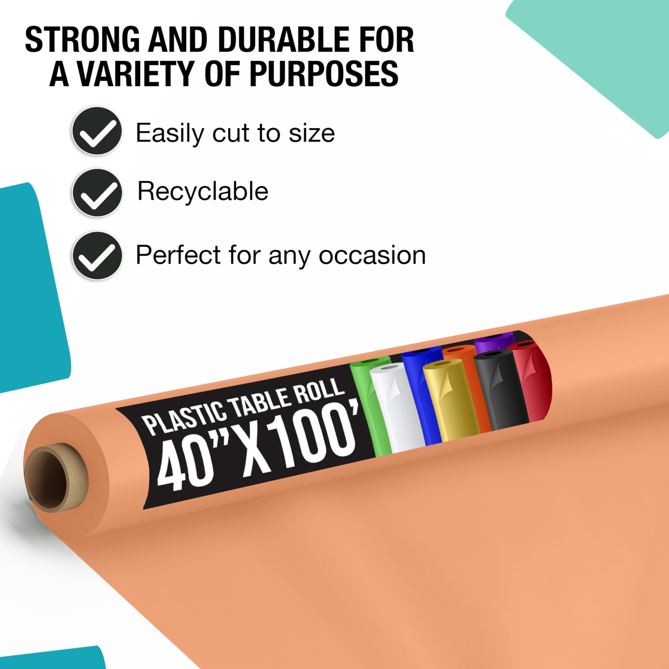 40 In. x 100 Ft. Premium Peach Plastic Table Roll | 6 Pack