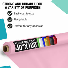 40 In. x 100 Ft. Premium Pink Plastic Table Roll | 6 Pack