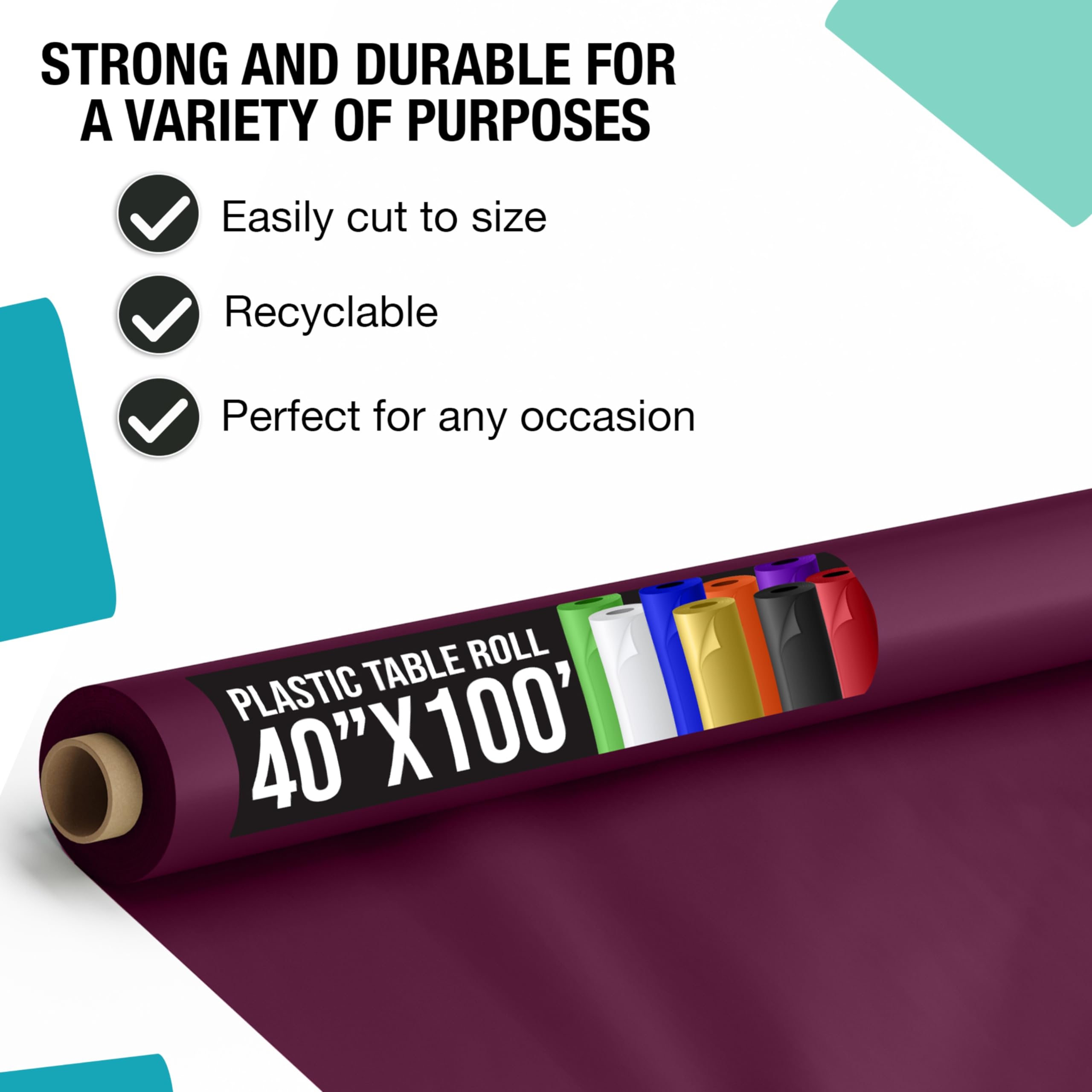 40 In. x 100 Ft. Premium Plum Plastic Table Roll | 6 Pack