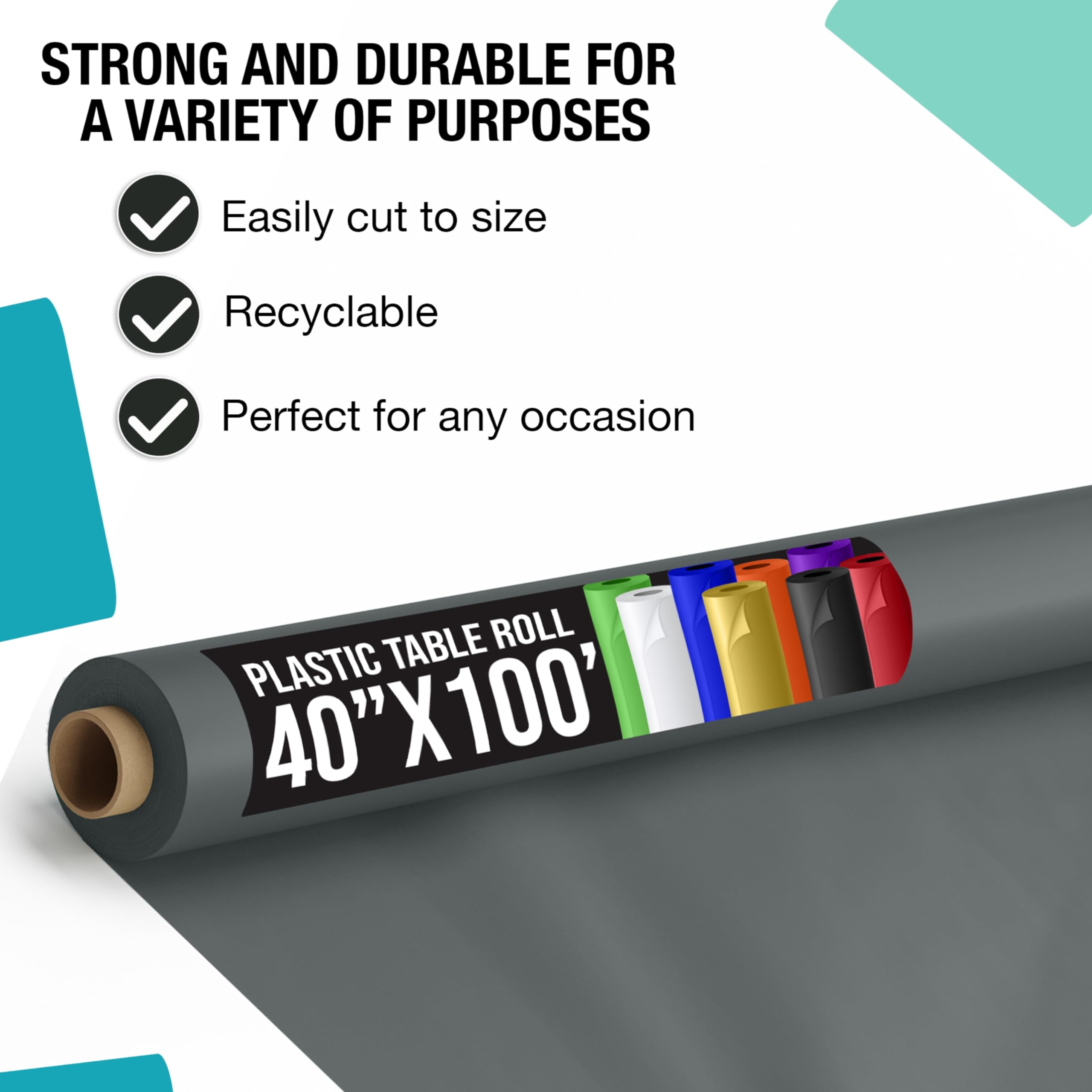 40 In. x 100 Ft. Premium Silver Plastic Table Roll | 6 Pack