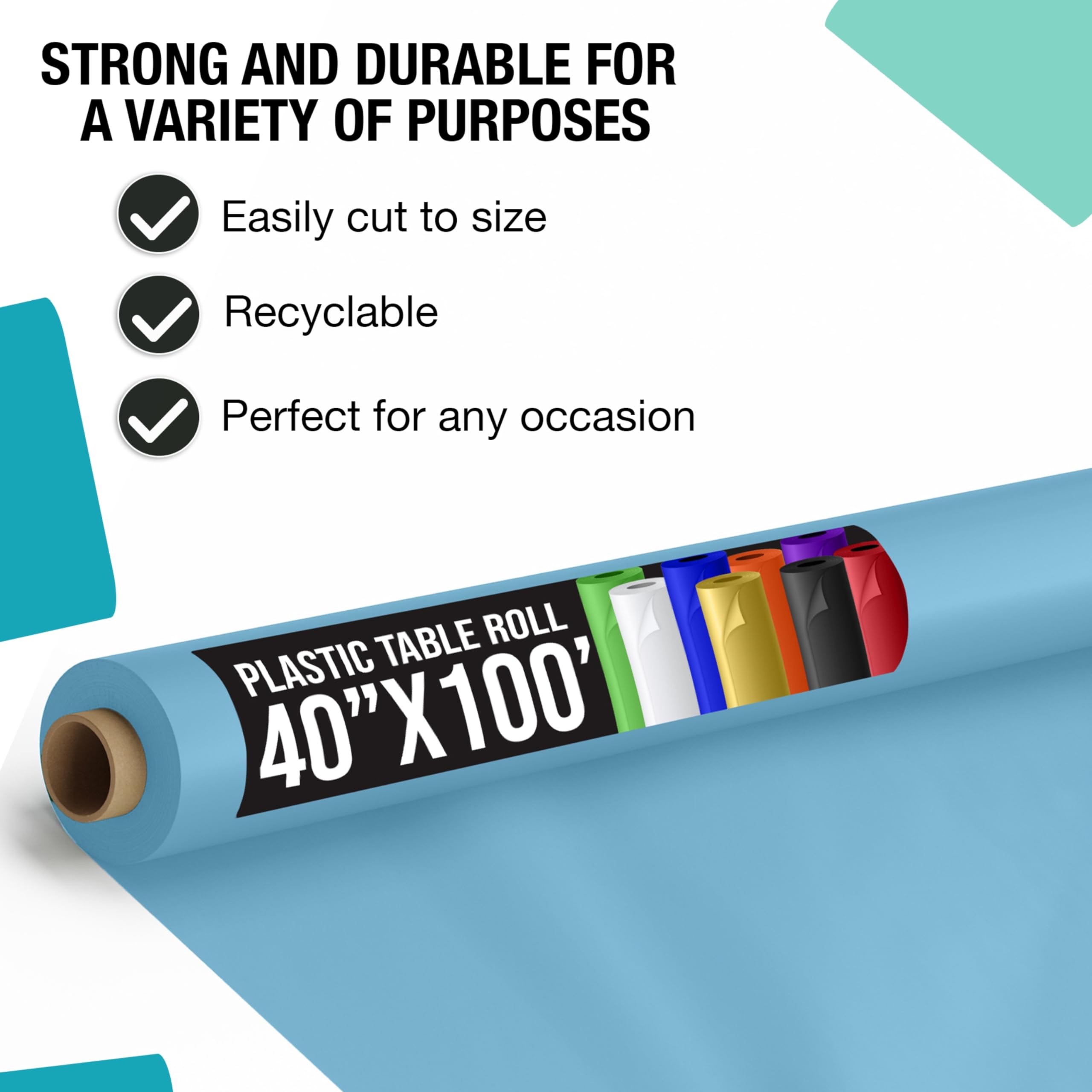 40 In. x 100 Ft. Premium Sky Blue Plastic Table Roll | 6 Pack