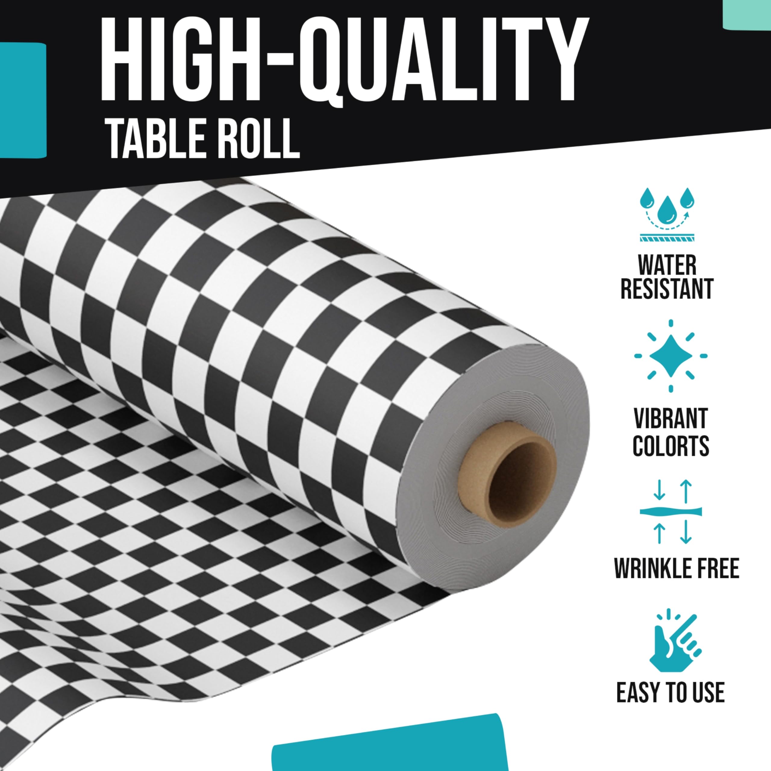 Checkered Table Matte 40 In. x 300 Ft. Black/White Checkered Table Roll | Yom Tov Settings