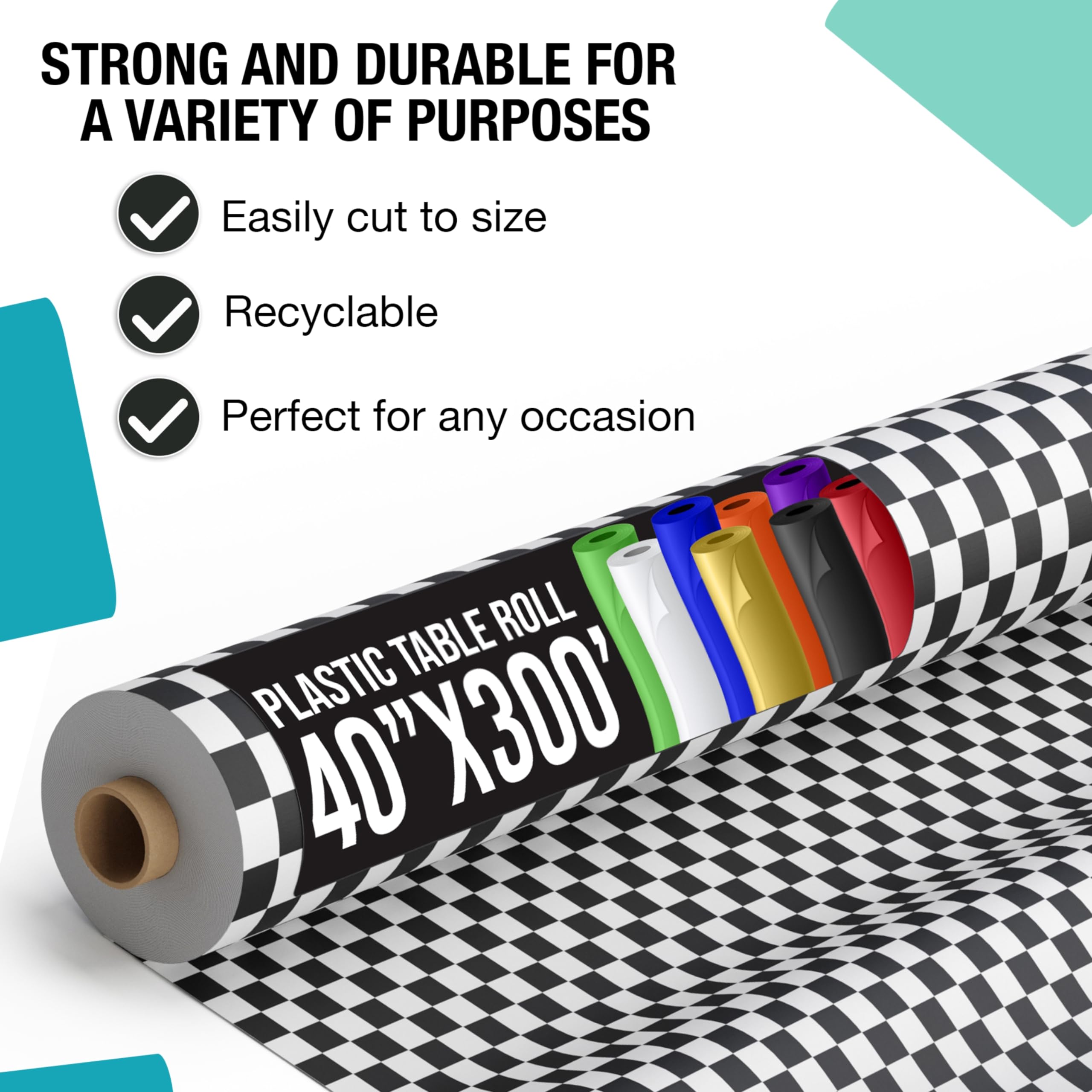 40 In. x 300 Ft. Black/White Checkered Table Roll