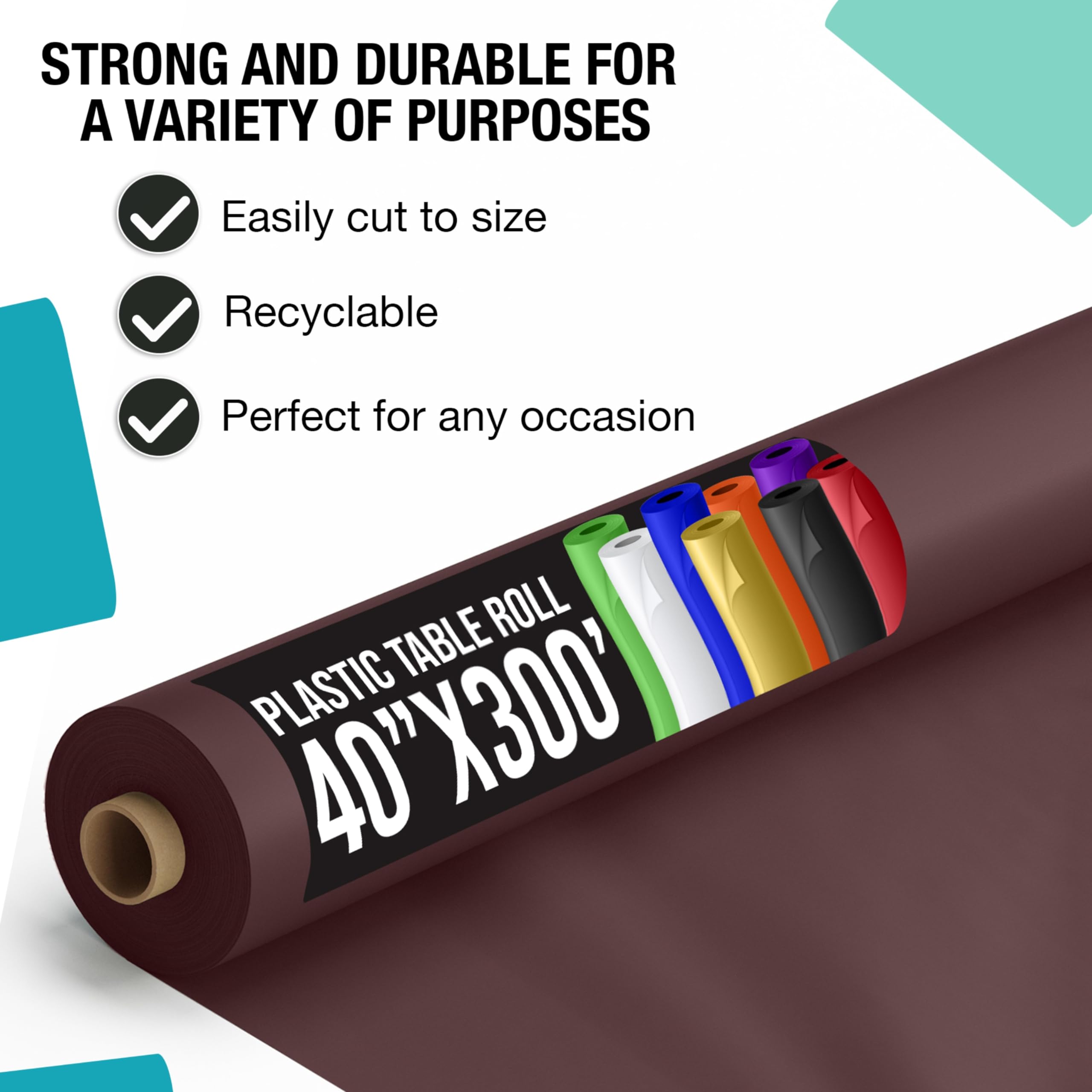 40 In. x 300 Ft. Premium Brown Plastic Table Roll | 4 Pack