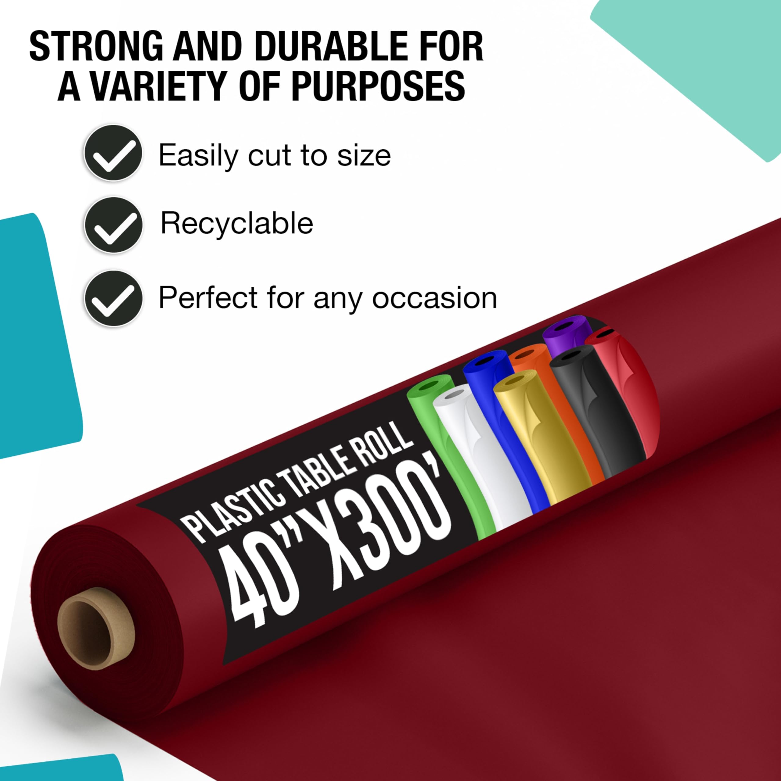 40 In. x 300 Ft. Premium Burgundy Plastic Table Roll | 4 Pack