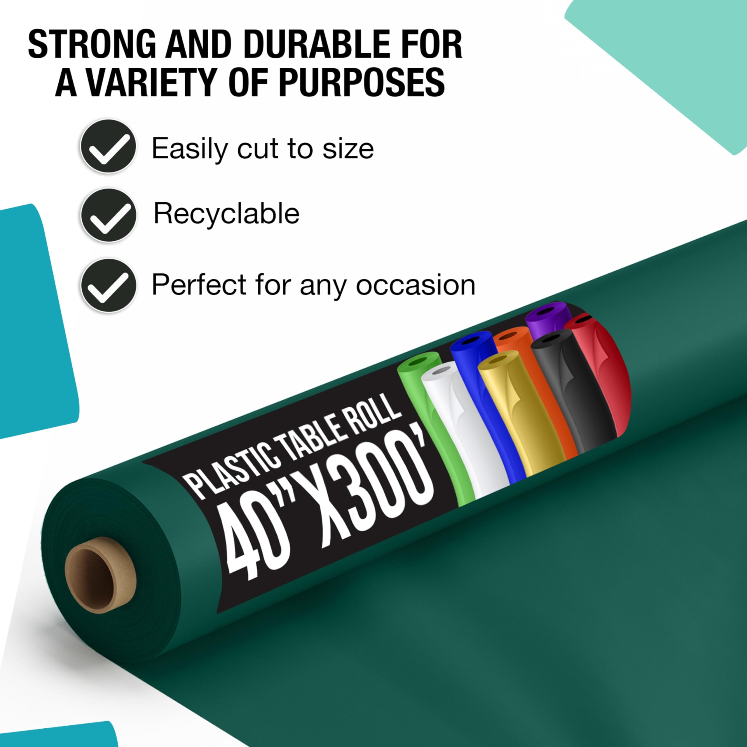 40 In. x 300 Ft. Premium Dark Green Plastic Table Roll | 4 Pack