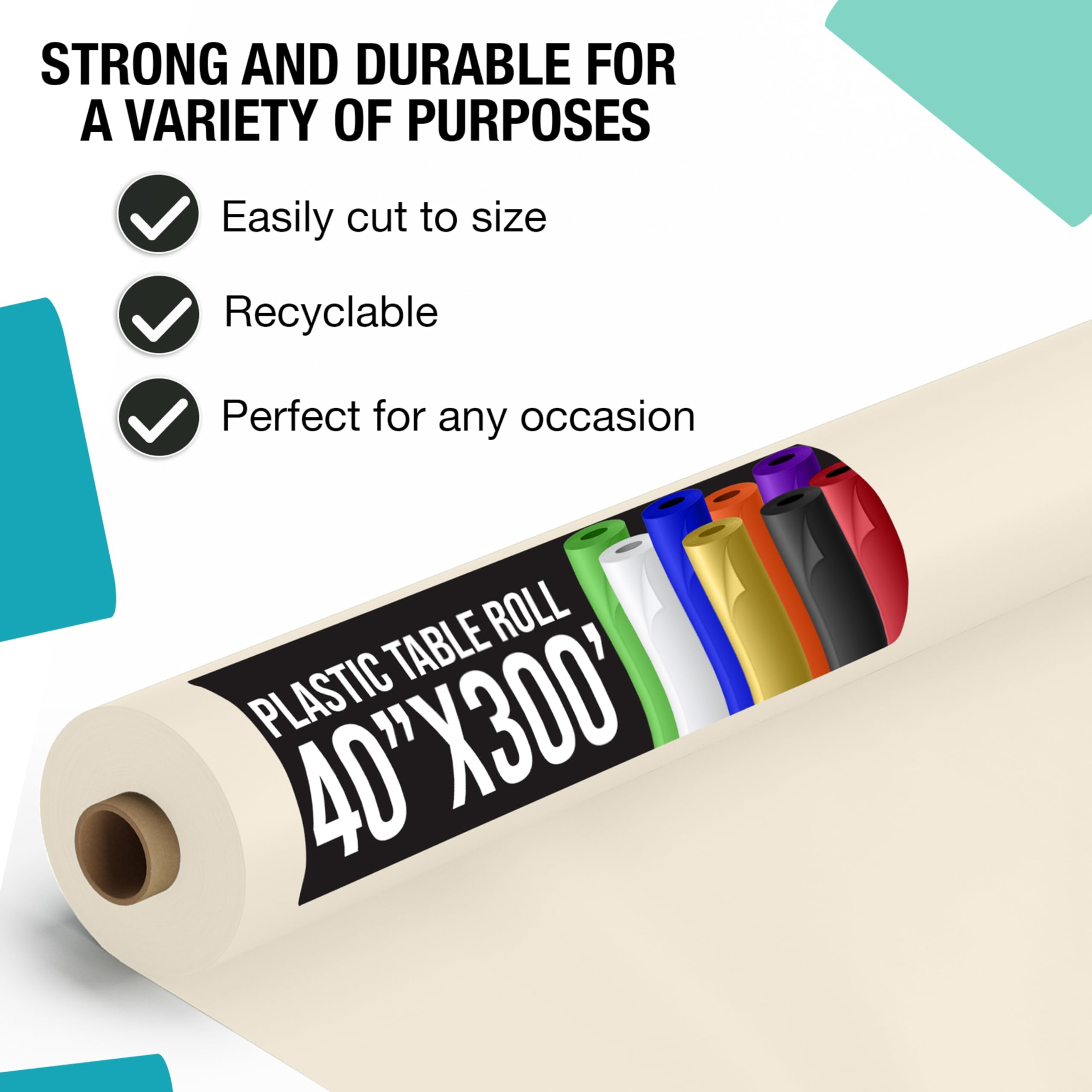 40 In. x 300 Ft. Premium Ivory Plastic Table Roll | 4 Pack