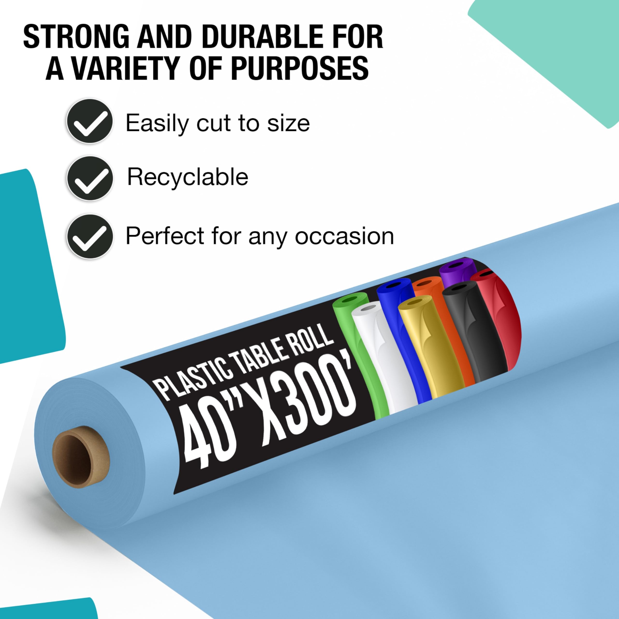 40 In. x 300 Ft. Premium Light Blue Plastic Table Roll | 4 Pack