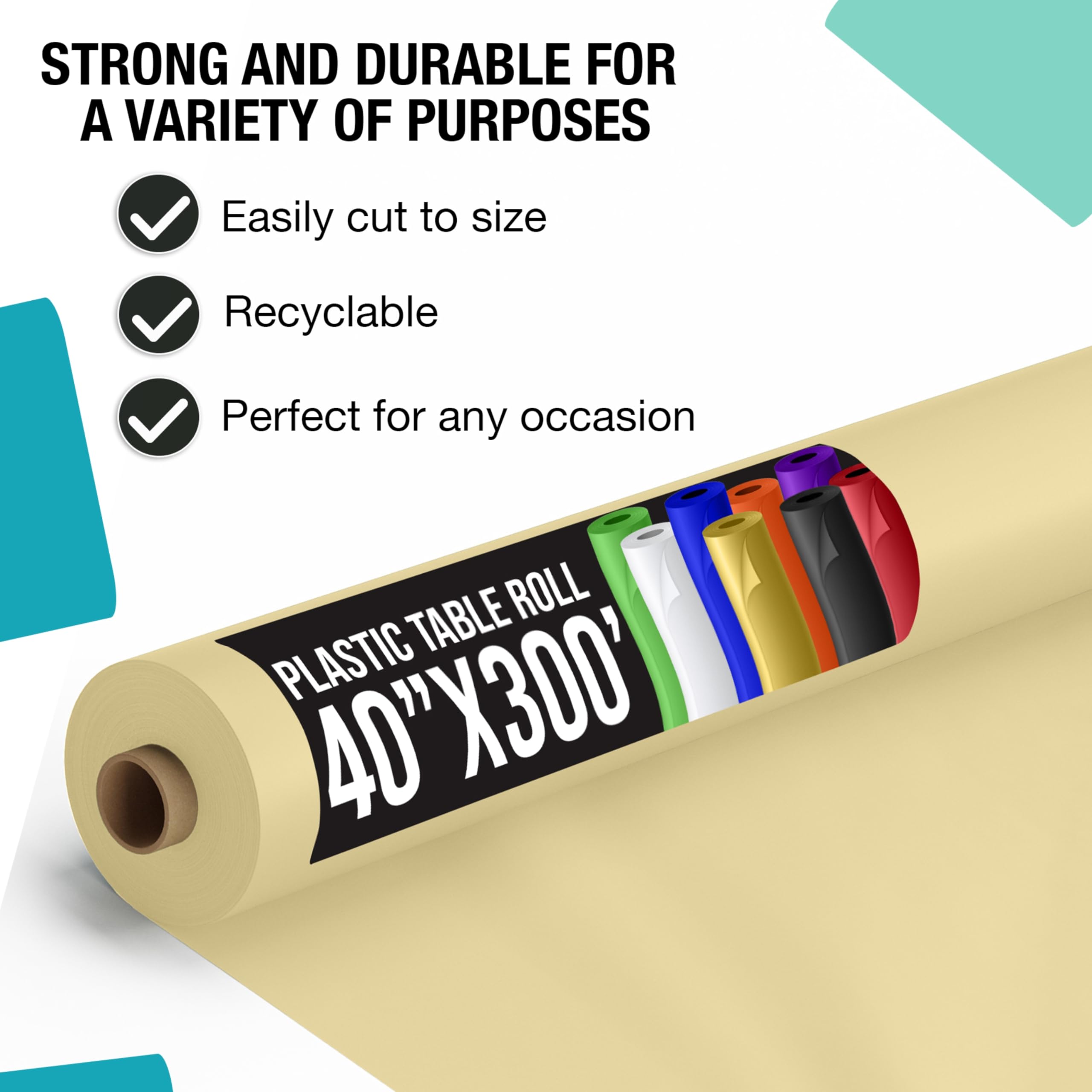 40 In. x 300 Ft. Premium Light Yellow Plastic Table Roll | 4 Pack