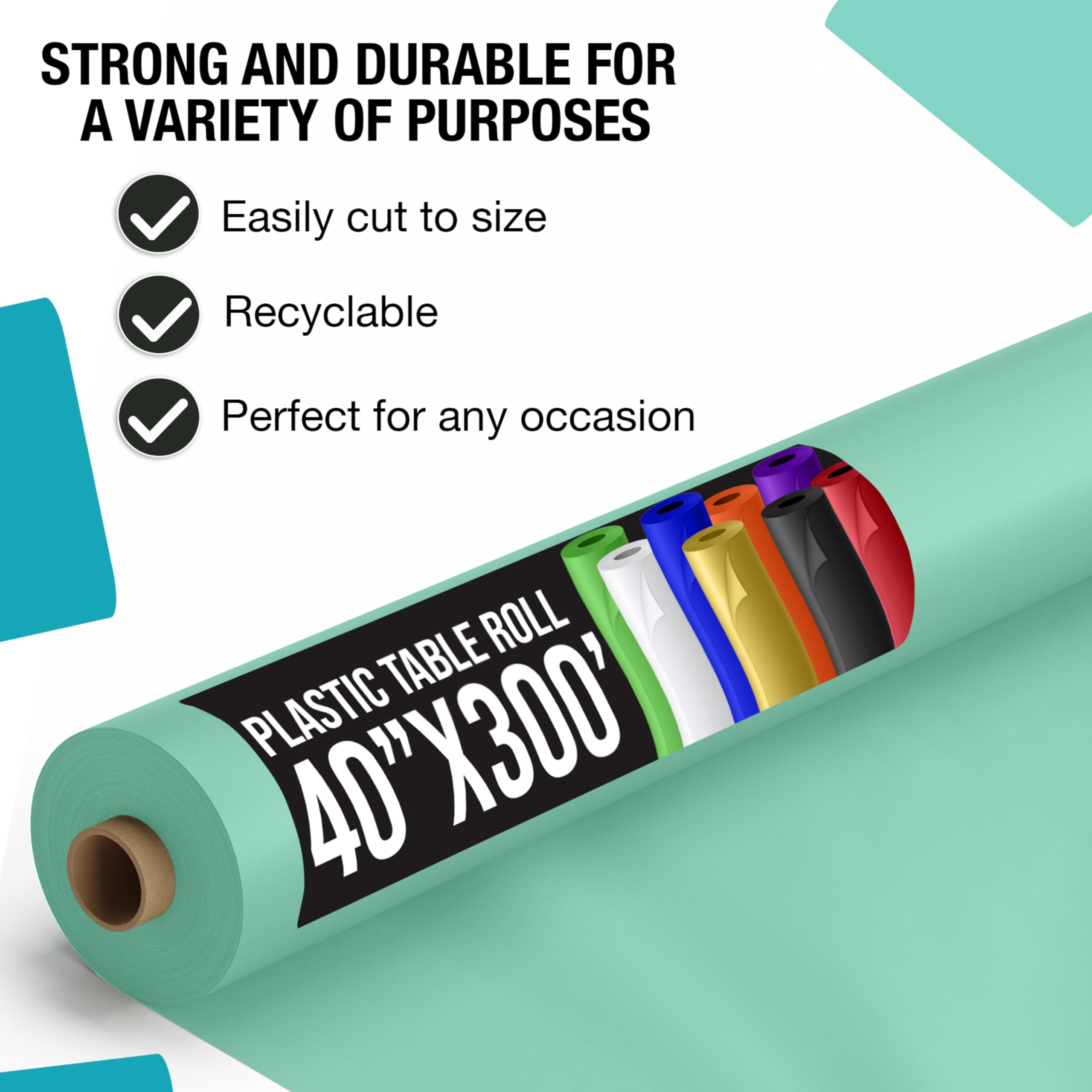 40 In. x 300 Ft. Premium Mint Plastic Table Roll | 4 Pack